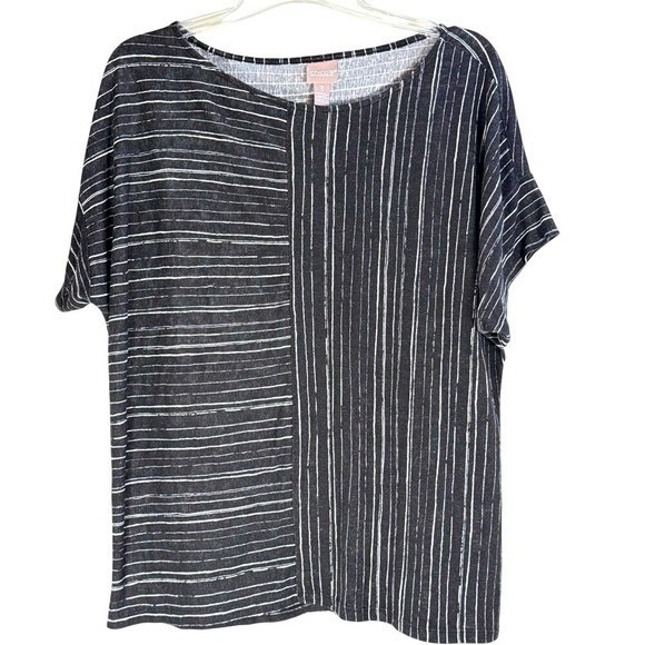 Chico's Tops - Chicos Size 3 Tunic Top Black White Stripe Asymmetrical Pattern